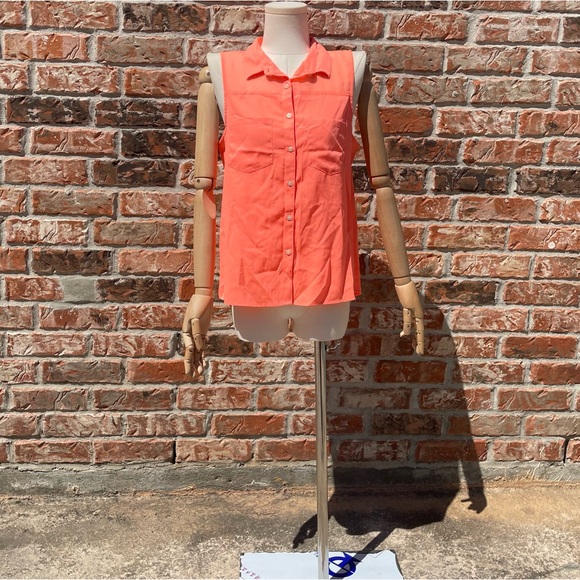 American Eagle Outfitters 🦅 orange sleeveless collared button down top / M /EUC - Picture 5 of 17